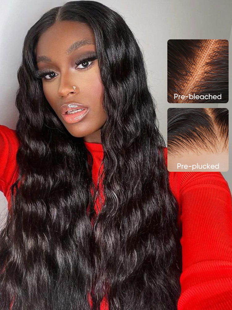 Natural Black Glueless Wig Loose Deep Human Hair 13x4 HD Lace Front Wigs