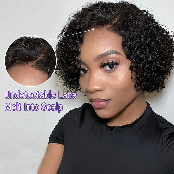 Trendy Short Cut Curly Minimalist Pre-Cut HD Lace Glueless Side Part Frontal Bob Wig  Human Hair 150% Density