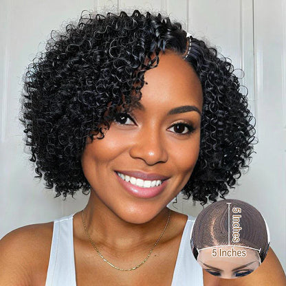Trendy Short Cut Curly Minimalist Pre-Cut HD Lace Glueless Side Part Frontal Bob Wig  Human Hair 150% Density