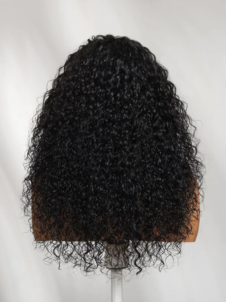 Curly Wave Wig With Bangs Natural Color Human Hair Glueless Wigs Low-Maintenance Wear Go