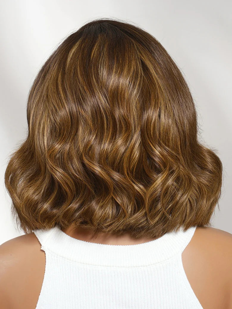 7x5 and 13x4 Glueless French Bob Style Human Hair with HD Lace Pre Everything Chocolate Brown Highlight Wig Soft Barrel Curls Wear and Go for Beginners 10Inch