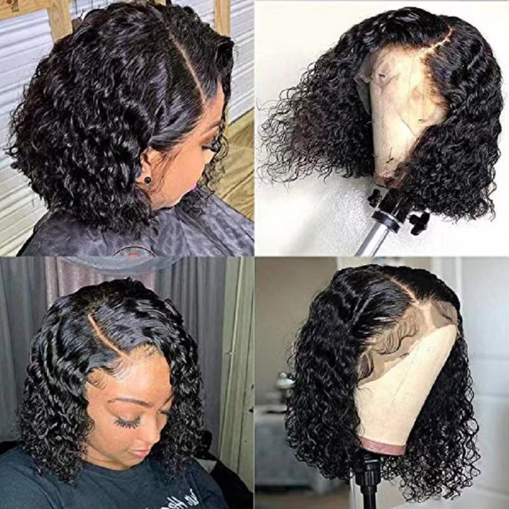 Short Curly Bob 13x4 Lace Front Human Hair Wig Soft Breathable Reusable Nontangled Brazilian Wig Adjustable Size (14 inches)