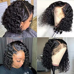 Short Curly Bob 13x4 Lace Front Human Hair Wig Soft Breathable Reusable Nontangled Brazilian Wig Adjustable Size (14 inches)