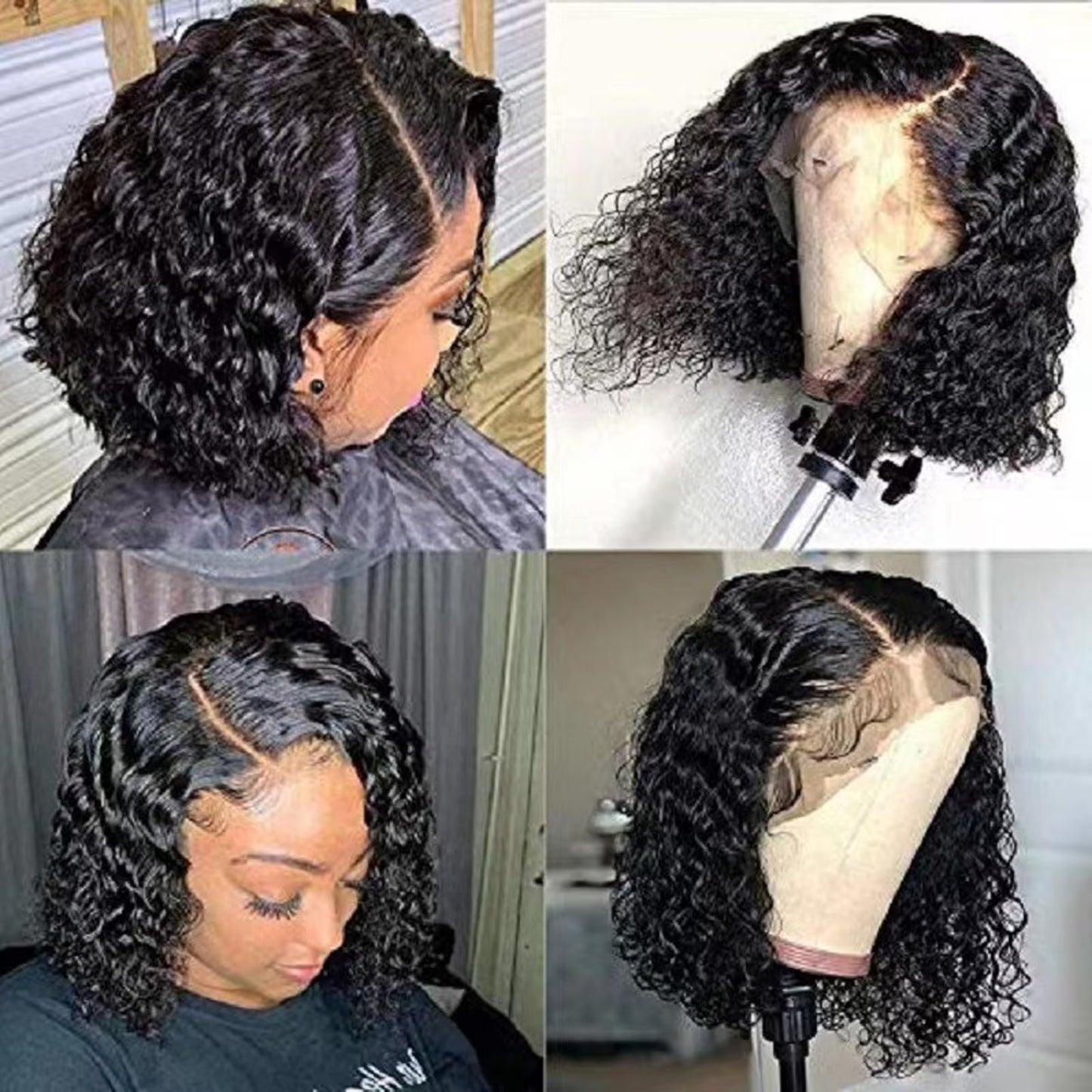 Short Curly Bob 13x4 Lace Front Human Hair Wig Soft Breathable Reusable Nontangled Brazilian Wig Adjustable Size (14 inches)