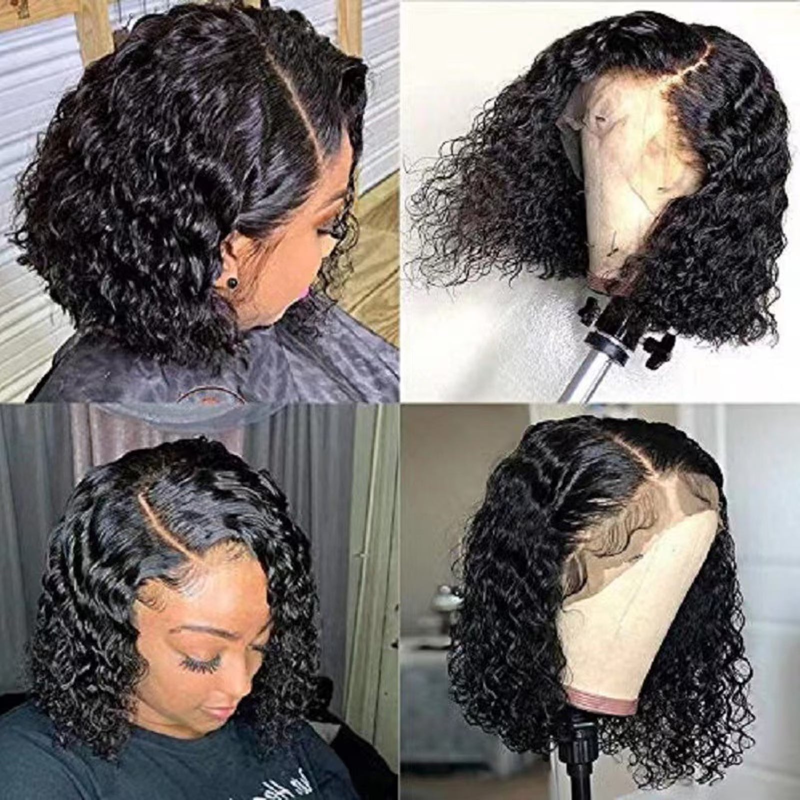 Short Curly Bob 13x4 Lace Front Human Hair Wig Soft Breathable Reusable Nontangled Brazilian Wig Adjustable Size (14 inches)