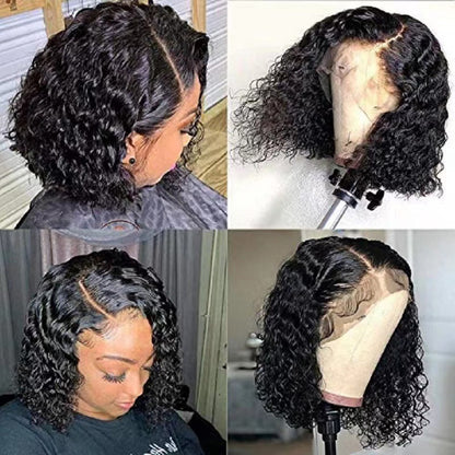 Short Curly Bob 13x4 Lace Front Human Hair Wig Soft Breathable Reusable Nontangled Brazilian Wig Adjustable Size (14 inches)