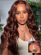Body Wave Put On and Go Glueless Wigs 150% Density Reddish Brown 7x5 Pre-Cut Lace Wigs with Natural Hairline