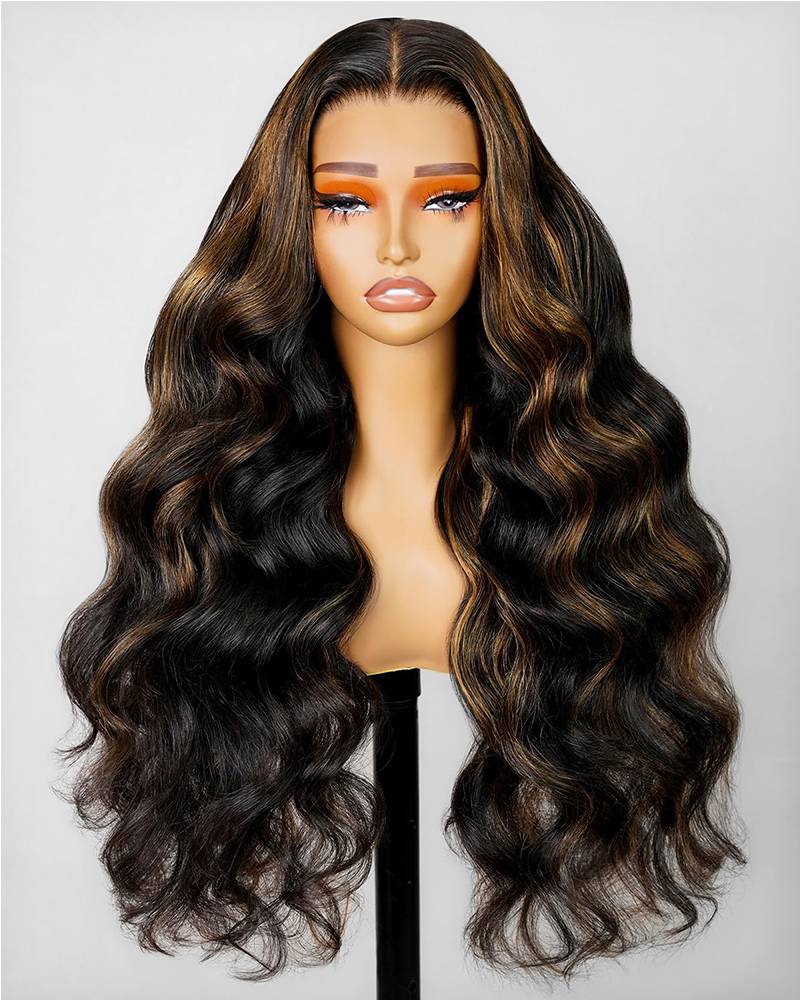 Brown Highlight Peacock Curls 13x4 Full Lace Wig Glueless Pull & Go Pre-Everything Body Wave Loose Wave Wig