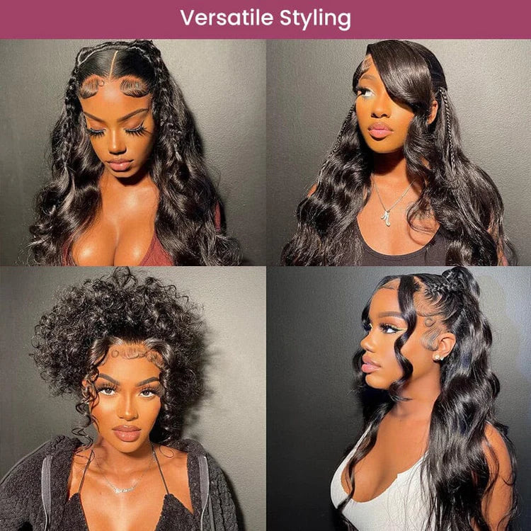 360 Full Lace Glueless Deep Wave Wig Invisi Drawstring Natural Black Pull & Go 180% Density Human Hair