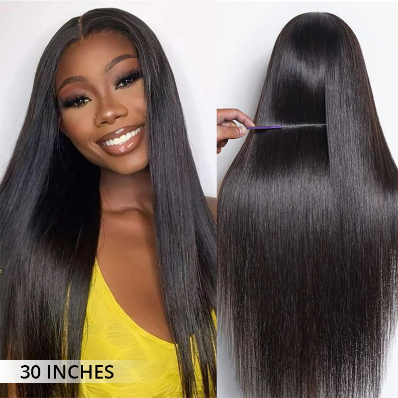 Luxury Custom Straight Wigs Transparent Lace Glueless 100% Human Hair Lace Front Wigs Natural Black