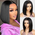 Super Natural Hairline Silky Short Bob Wig Human Hair Straight Bob Lace Human Hair Natural Black