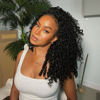 [3 In 1 Half Wig] Burmese Curly Glueless Half Wig With Elastic Drawstring Endless Natural Black Protective Styles