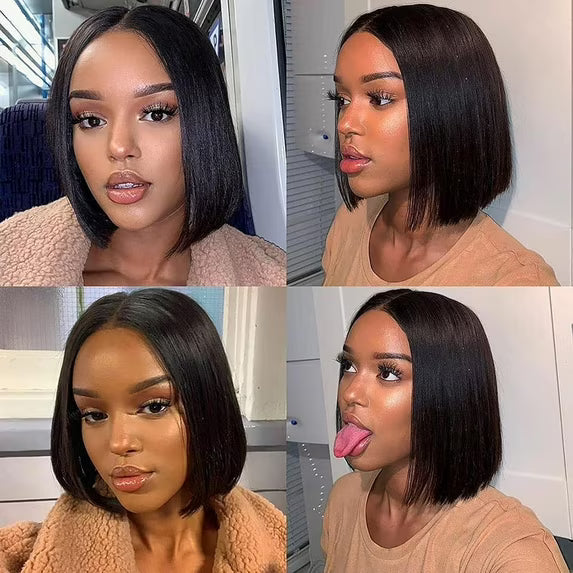 Super Natural Hairline Silky Short Bob Wig Human Hair Straight Bob Lace Human Hair Natural Black