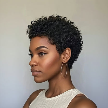 Pixie Cut Wigs Human Hair Wig For Black Women Short Afro Curly Machine Made Wigs Natural Lookings