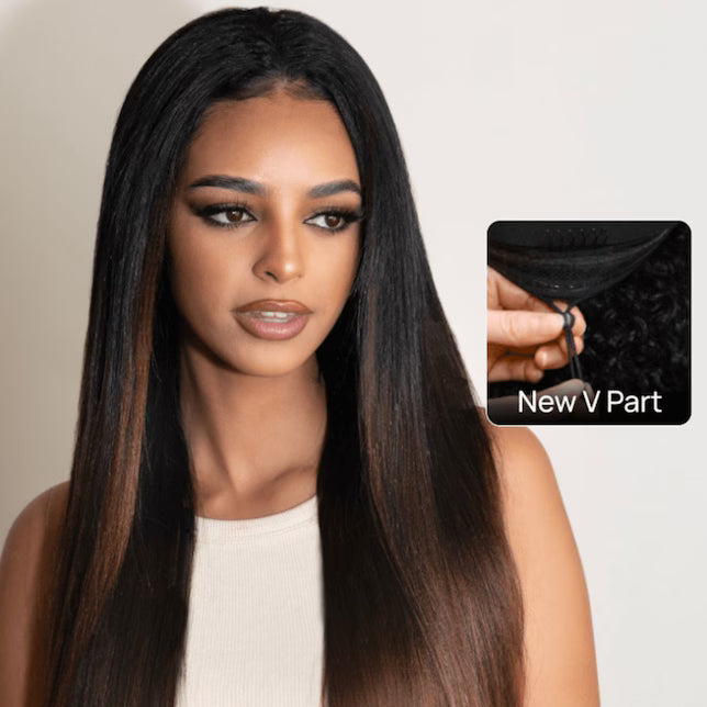 Pre Everything 7x5 Glueless Lace Chestnut Brown Ombre Yaki Straight Put On and Go Wig With Bleached Knots 150% Density