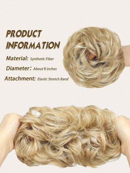 Large Messy Bun Hair Piece Wavy Curly Scrunchies Synthetic Chignon Ponytail Hair Extensions Thick Updo Hairpieces for Women Dirty Blonde