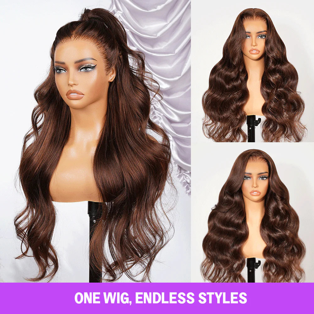 Chocolate Brown 7X5 Lace Glueless Body Wave Wigs Layered Cut Face Framing Wear Go Wig Human Hair Wig