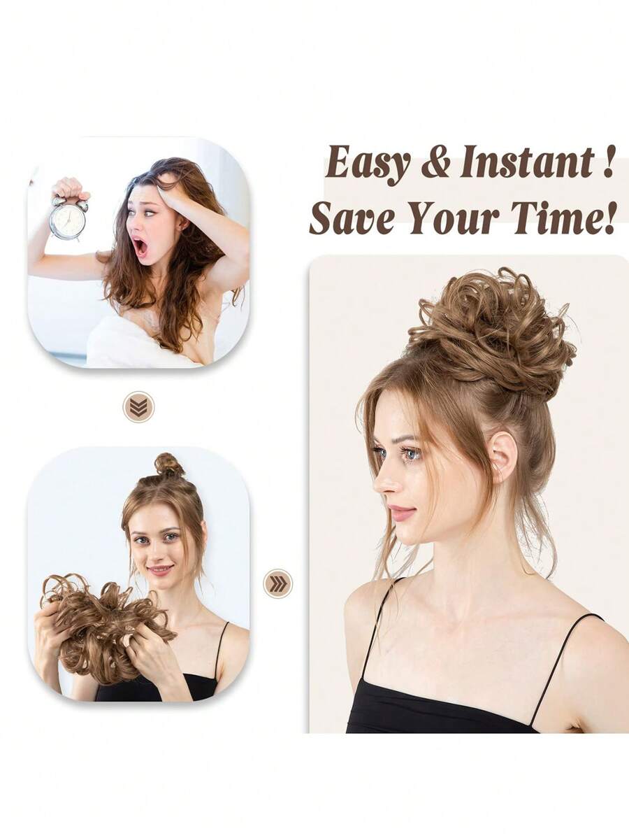 Large Messy Bun Hair Piece Wavy Curly Scrunchies Synthetic Chignon Ponytail Hair Extensions Thick Updo Hairpieces for Women Dirty Blonde