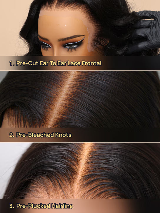 Pre-Everything 7x5/13x4 Lace Frontal Loose Wave Wigs with Bangs-Fluffy Hair 3D Dome Cap Put on and Go Glueless Human Hair