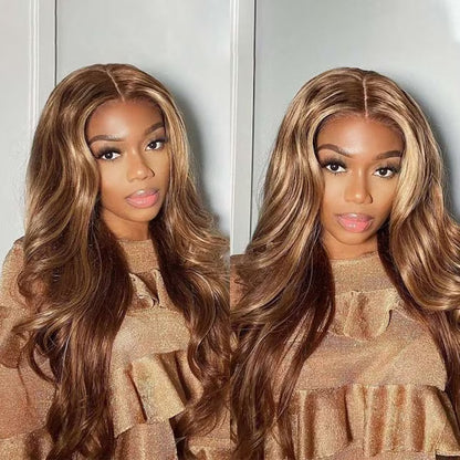 Blonde Highlighted Wig Body Wave Glueless Human Hair Wigs 13x4 HD Lace Front Wigs 180% Density with Pre Plucked