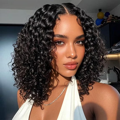 Bob Wig Human Hair Wear Go Glueless Wigs 13x4 Deep Wave Lace Front Closure Wigs Natural Black 14 Inch