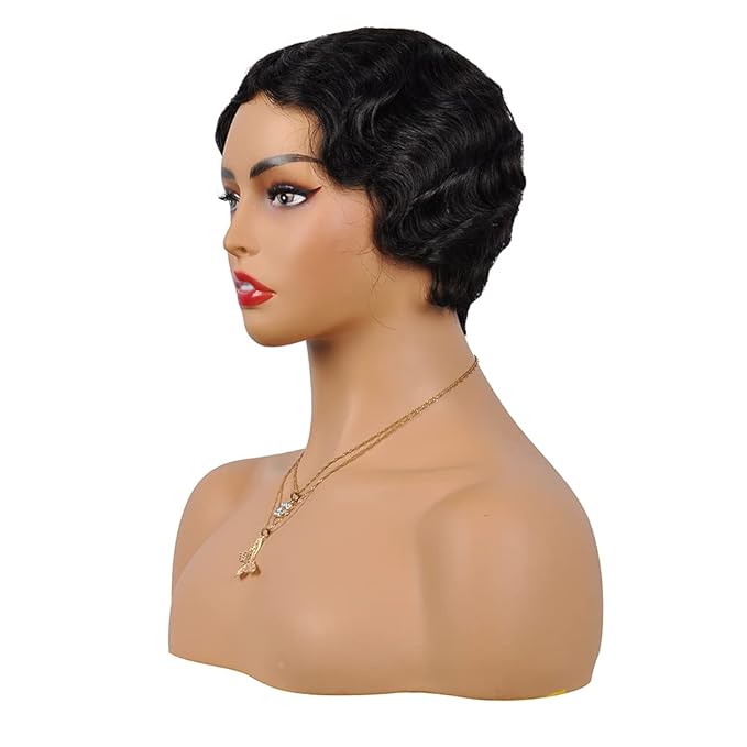 Modern Show Short Mommy Curly Hair Wig Finger Wave Human Hair Wear Go Wigs Guleless Remi Pixie Cut Wig Pre Plucked 150% Density On Sale