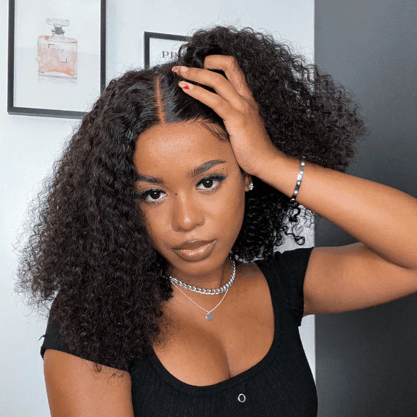 Short Curly Bob Wigs Brazilian Virgin Human Hair 13x4 Lace Front Wigs Kinky Curly Hair Pre Plucked with Baby Hair 150% Density (12inch, 13x4)