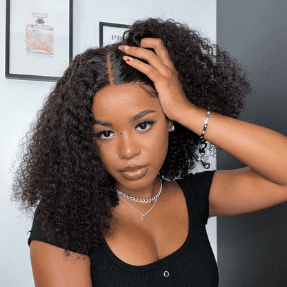 Short Curly Bob Wigs Brazilian Virgin Human Hair 13x4 Lace Front Wigs Kinky Curly Hair Pre Plucked with Baby Hair 150% Density (12inch, 13x4)