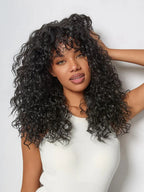 Curly Wave Wig With Bangs Natural Color Human Hair Glueless Wigs Low-Maintenance Wear Go