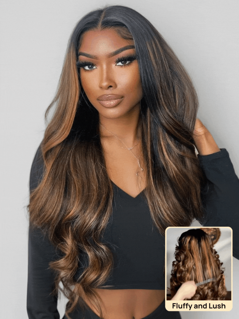 Balayage Highlight Glueless Body Wave 7x5 / 13x4 Lace Front Human Hair Wigs with Invisi Drawstring Put On and Go