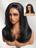 Elegant 7x5 Pre Cut Side-Part Yaki Straight Lace Part Glueless Drawstring Wig With Blowout Face-framing Feathered Layers Ready to Go Beginner Friendly