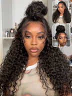 7x5 Glueless Wig Pre Cut 180% Density Wet And Wavy Water Wave Natural Black Invisible Knots Lace Frontal Wig Put On and Go