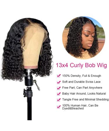 Short Curly Bob Wigs Brazilian Virgin Human Hair 13x4 Lace Front Wigs Kinky Curly Hair Pre Plucked with Baby Hair 150% Density (12inch, 13x4)