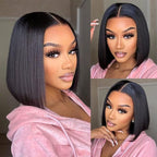 Super Natural Hairline Silky Short Bob Wig Human Hair Straight Bob Lace Human Hair Natural Black