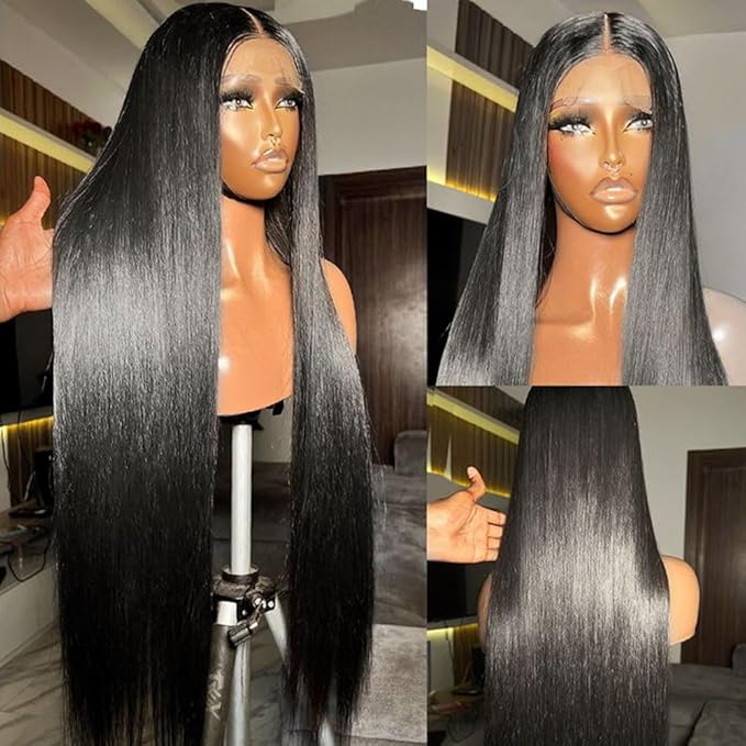 Luxury Custom Straight Wigs Transparent Lace Glueless 100% Human Hair Lace Front Wigs Natural Black