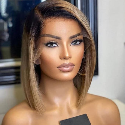13x4 Lace Front Wigs Human Hair invisible knots Glueless Loose Body Wave Bob Wig Pre-cut Lace Brown Blonde Ombre Beginner Friendly
