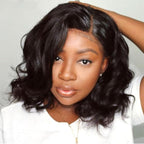 Short Bob Human Hair Wear Go Wig Glueless 13x4 Lace Front Pre-Plucked Body Wave Ocean Wave 180% Density - Natural Color (10 Inch)