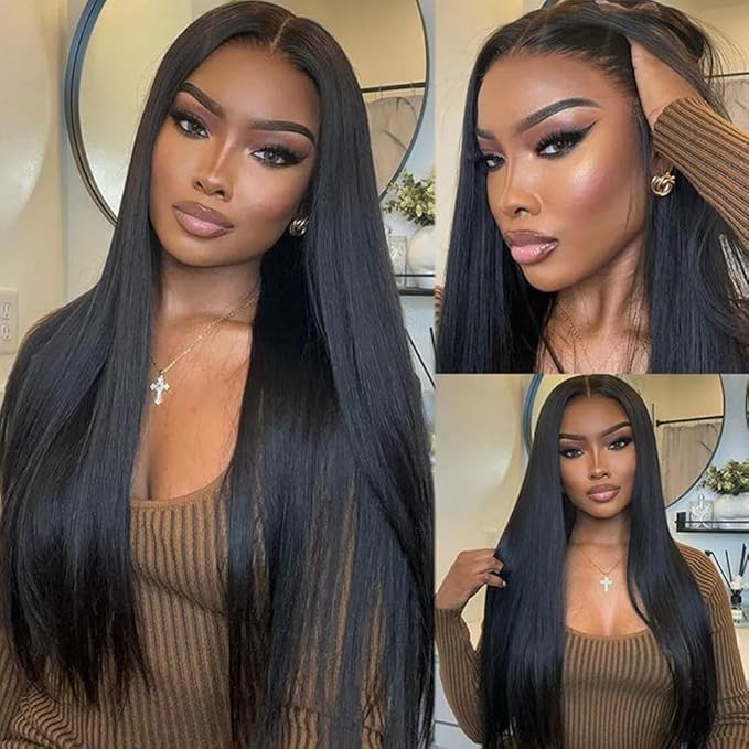 Luxury Custom Straight Wigs Transparent Lace Glueless 100% Human Hair Lace Front Wigs Natural Black