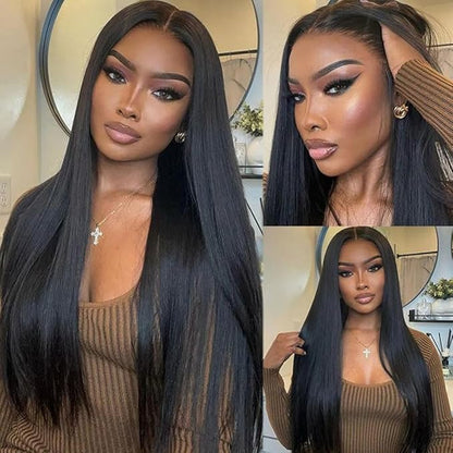 Luxury Custom Straight Wigs Transparent Lace Glueless 100% Human Hair Lace Front Wigs Natural Black