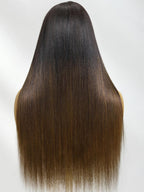 Pre Everything 7x5 Glueless Lace Chestnut Brown Ombre Yaki Straight Put On and Go Wig With Bleached Knots 150% Density