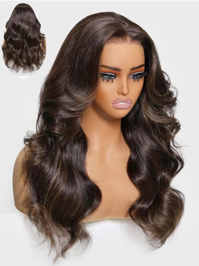 Brown Highlight Peacock Curls 13x4 Full Lace Wig Glueless Pull & Go Pre-Everything Body Wave Loose Wave Wig