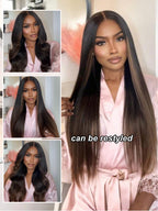 Pre Everything 7x5 Glueless Lace Chestnut Brown Ombre Yaki Straight Put On and Go Wig With Bleached Knots 150% Density