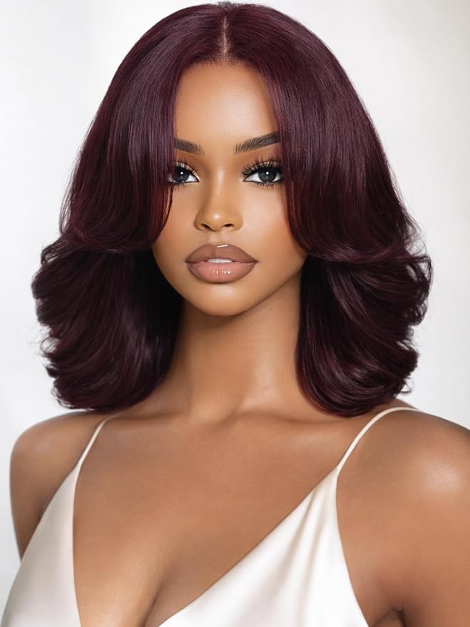 Black Cherry 7x5 Lace Front Drawstring Glueless Short Bob Body Wave Wig Pre-Everything Salon Free Human Hair Wigs