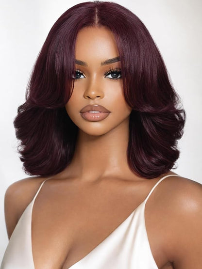 Black Cherry 7x5 Lace Front Drawstring Glueless Short Bob Body Wave Wig Pre-Everything Salon Free Human Hair Wigs