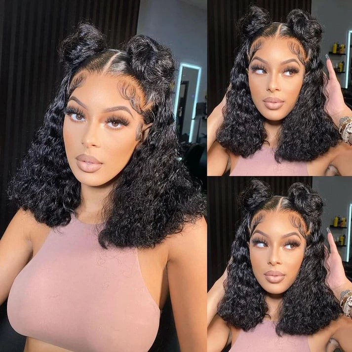 Short Curly Bob 13x4 Lace Front Human Hair Wig Soft Breathable Reusable Nontangled Brazilian Wig Adjustable Size (14 inches)