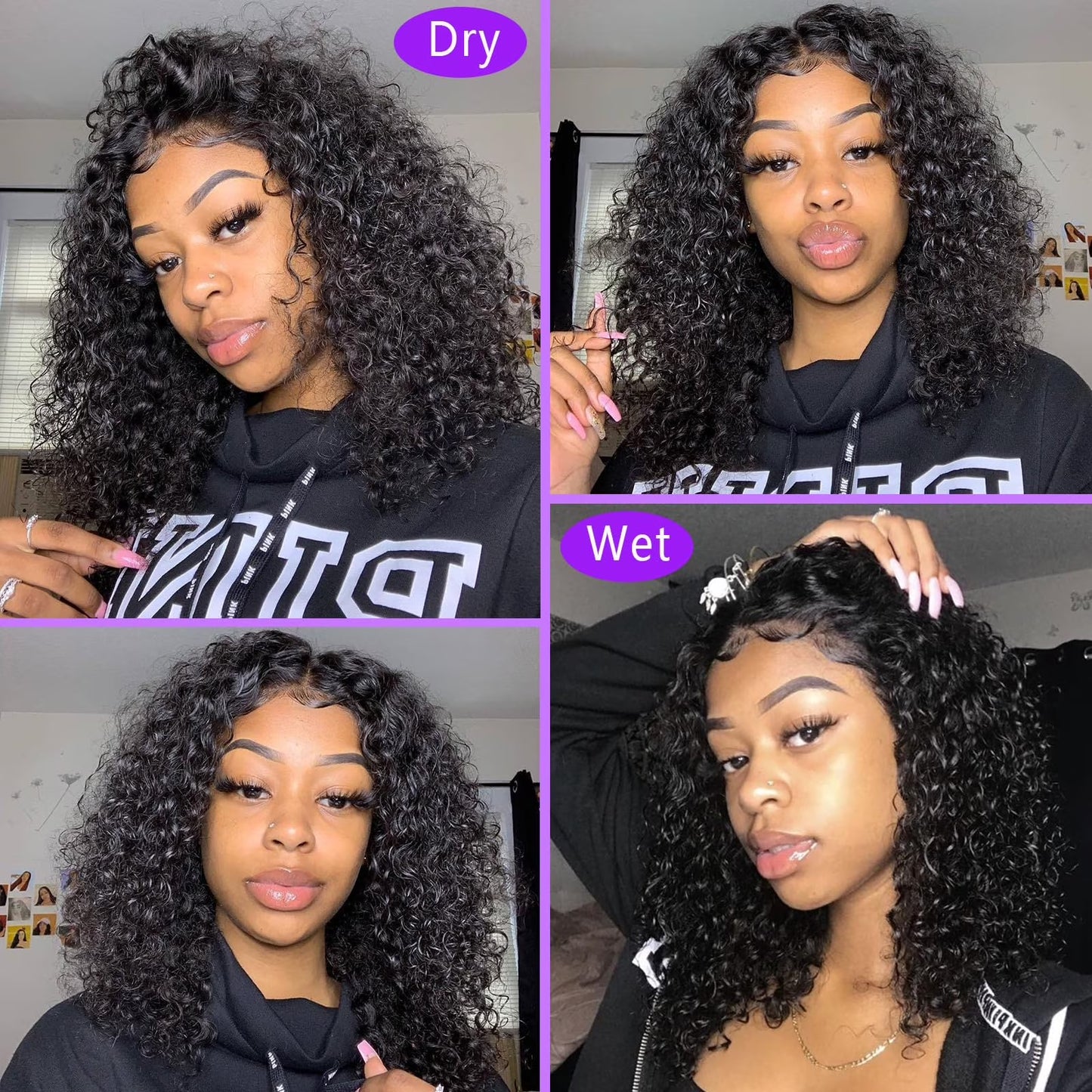 Bob Wig Human Hair Wear Go Glueless Wigs 13x4 Deep Wave Lace Front Closure Wigs Natural Black 14 Inch