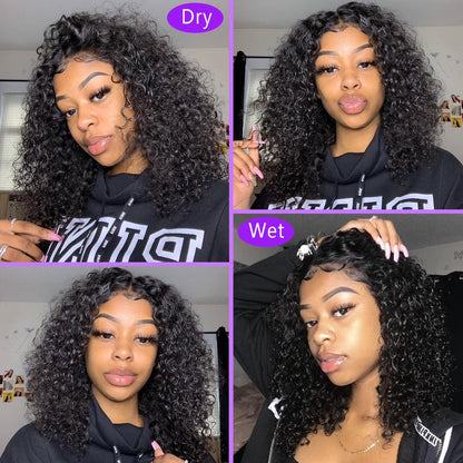 Bob Wig Human Hair Wear Go Glueless Wigs 13x4 Deep Wave Lace Front Closure Wigs Natural Black 14 Inch