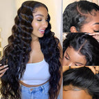 Natural Black Glueless Wig Loose Deep Human Hair 13x4 HD Lace Front Wigs