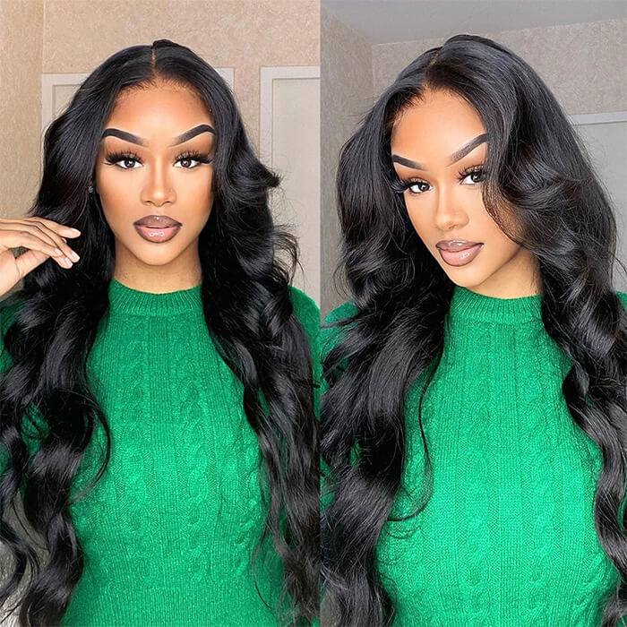 13x4 Body Wave Transparent Lace Front Wigs Human Hair Pre Plucked HD Lace Frontal Glueless Wigs with Baby Hair Natural Black