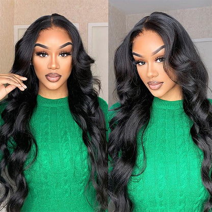 13x4 Body Wave Transparent Lace Front Wigs Human Hair Pre Plucked HD Lace Frontal Glueless Wigs with Baby Hair Natural Black